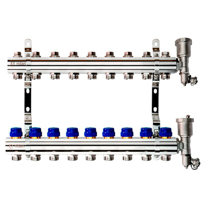 Комплект коллекторов Ридан FHF-9R set с кронштейнами и воздухоотводчиками, 9 контуров, 088U0709R
