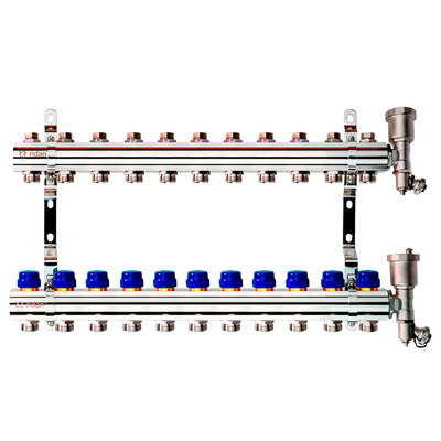 Комплект коллекторов Ридан FHF-11R set с кронштейнами и воздухоотводчиками, 11 контуров, 088U0711R