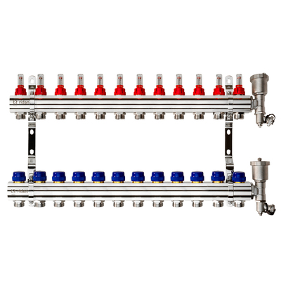 Комплект коллекторов Ридан FHF-12RF set с расходомерами, кронштейнами и воздухоотводчиками, 12 контуров, 088U0732R